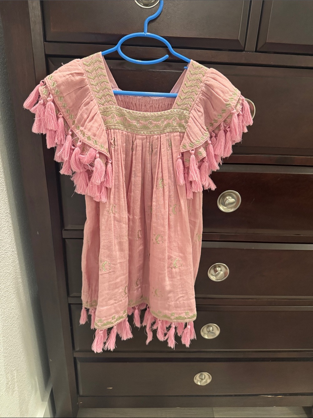 Mer St Barth moon and stars Girls' Pink Tassel-Trim Casual Dress